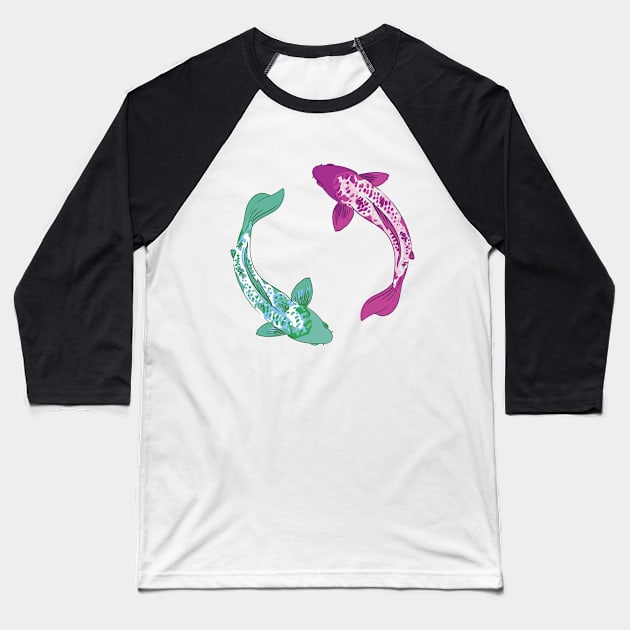 Koi Fish Yin Yang Baseball T-Shirt by astralprints